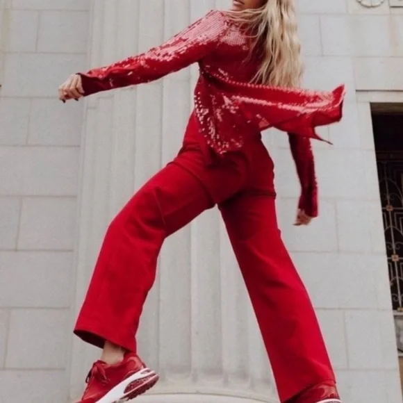 ZARA Red Sequin Long Sleeve Button Down Shirt NWT - Picture 7 of 14